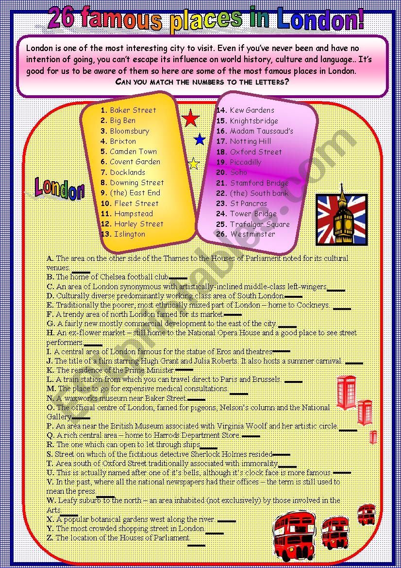 FAMOUS PLACES IN LONDON worksheet