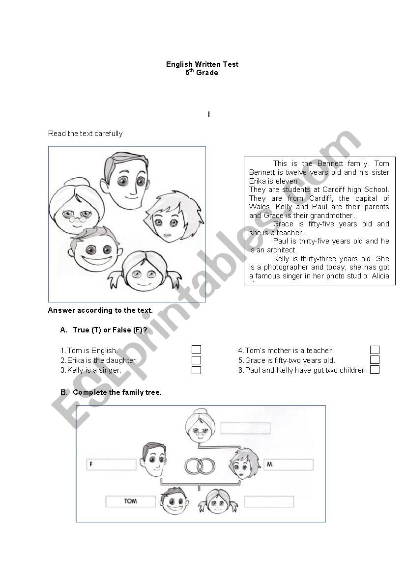 Test 5th grade worksheet