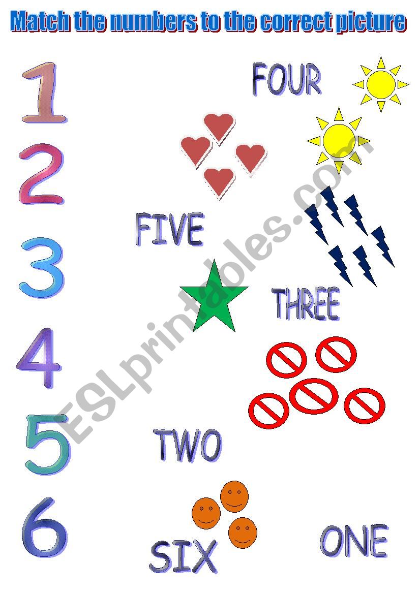 NUMBERS 1 - 6 FOR KITTLE KIDS worksheet