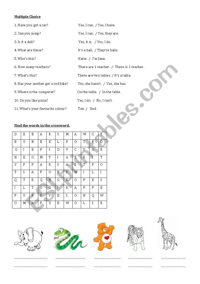 Animals worksheet