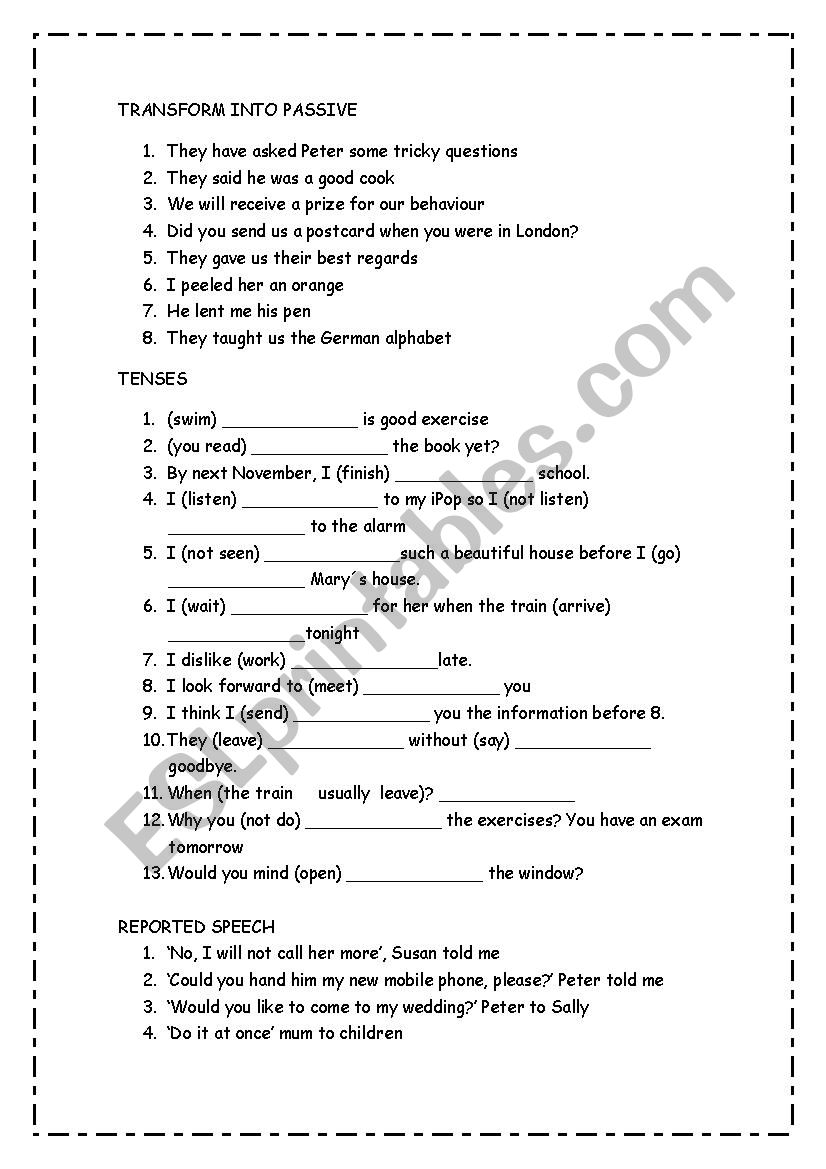 review exercises worksheet