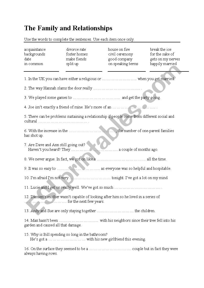 Ill be there for you  worksheet