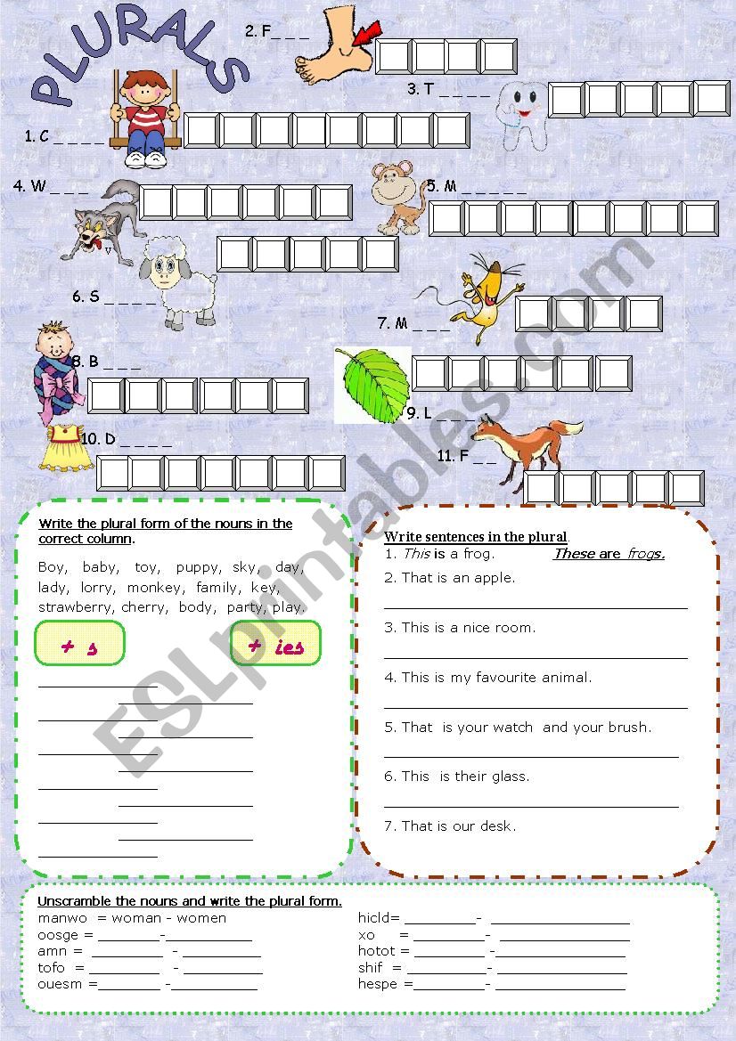 Plural of the nouns worksheet