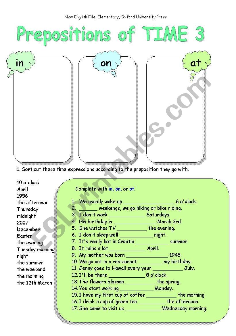 Prepositions of time worksheet