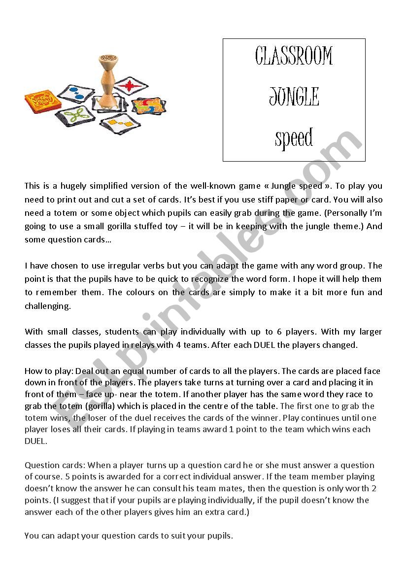 Game: CLASSROOM JUNGLE SPEED worksheet