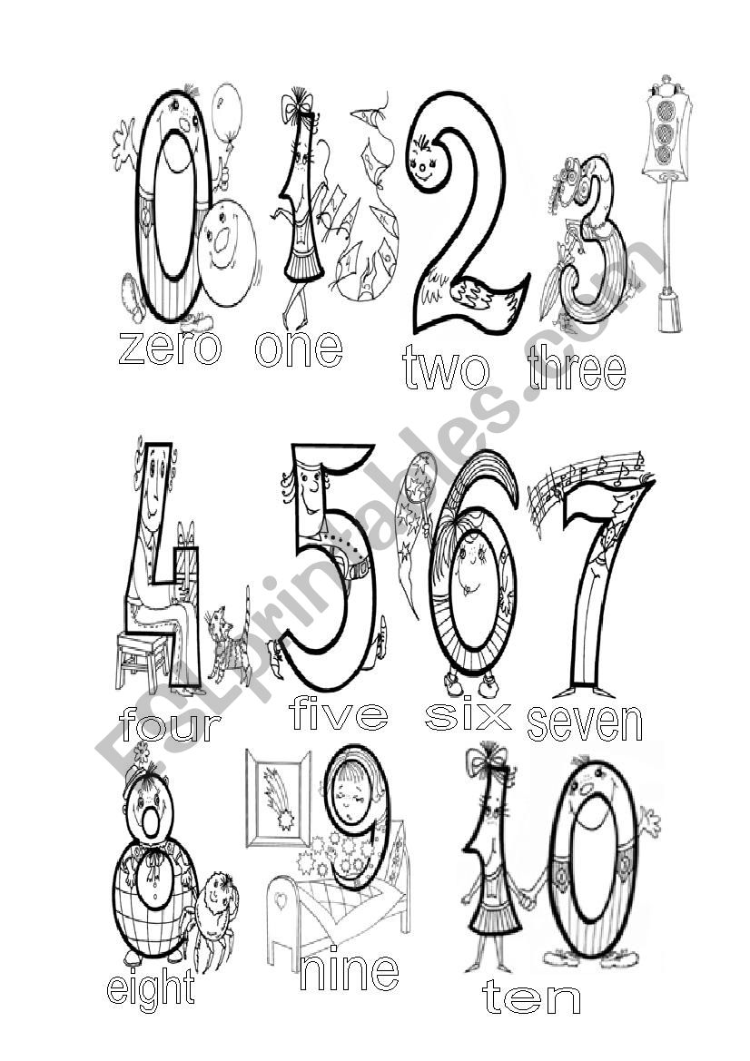 Numbers coloring page - ESL worksheet by sparky777