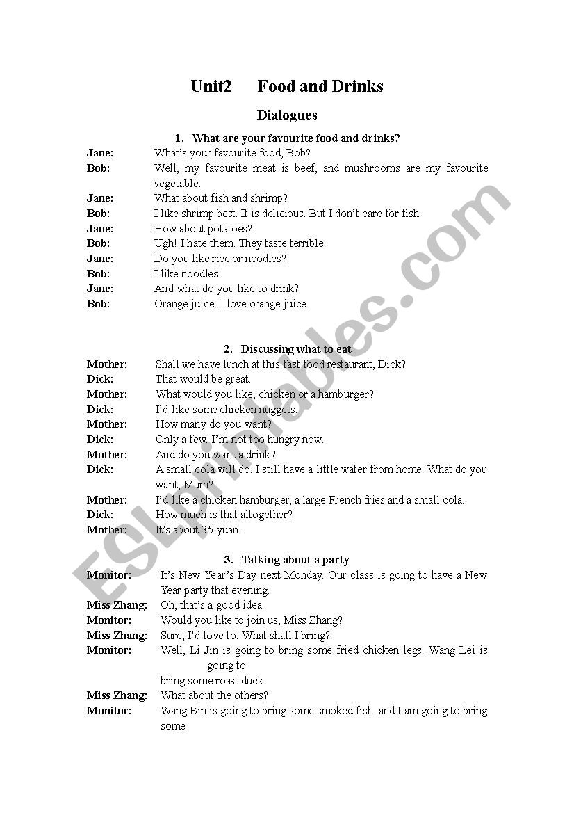 Dilaloue: Food and drink worksheet