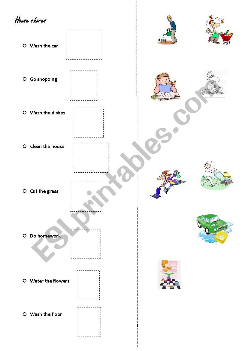 House chores-vocabulary worksheet