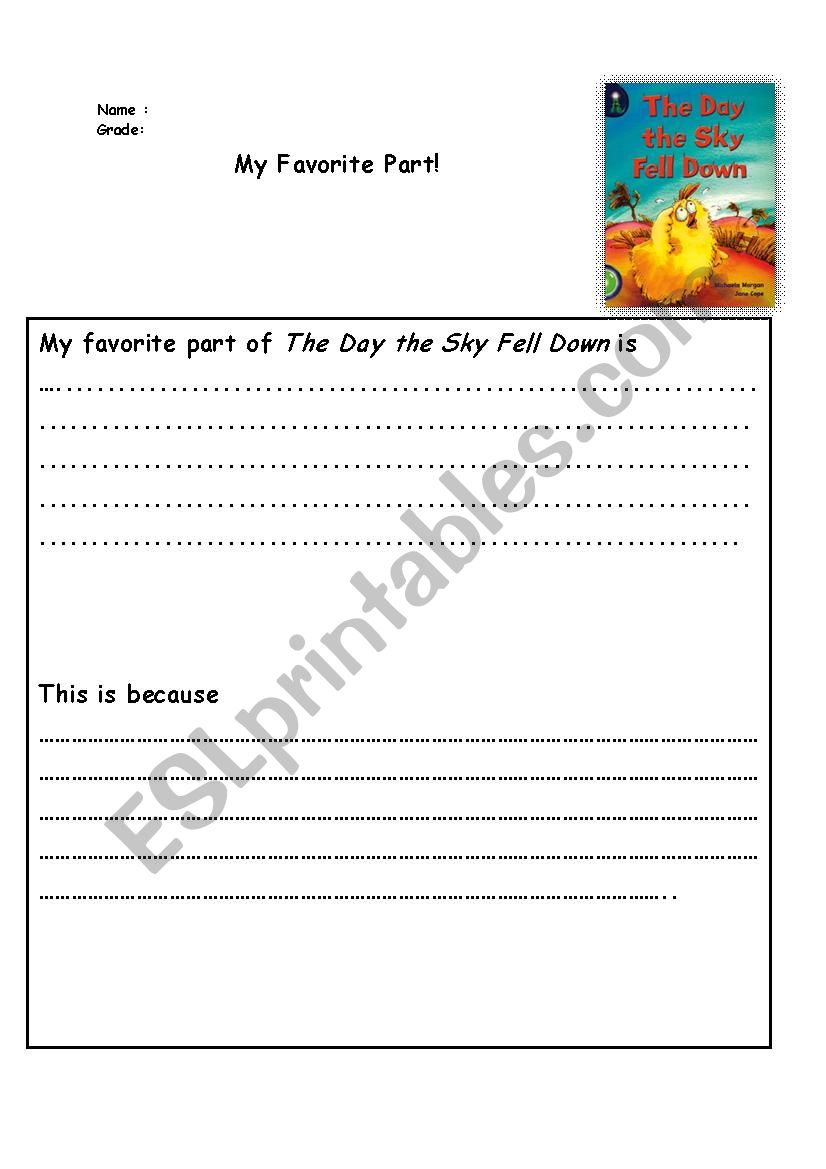 The Day the Sky Fell Down Writing worksheet