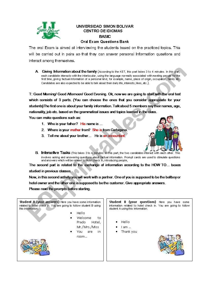 Speaking test worksheet