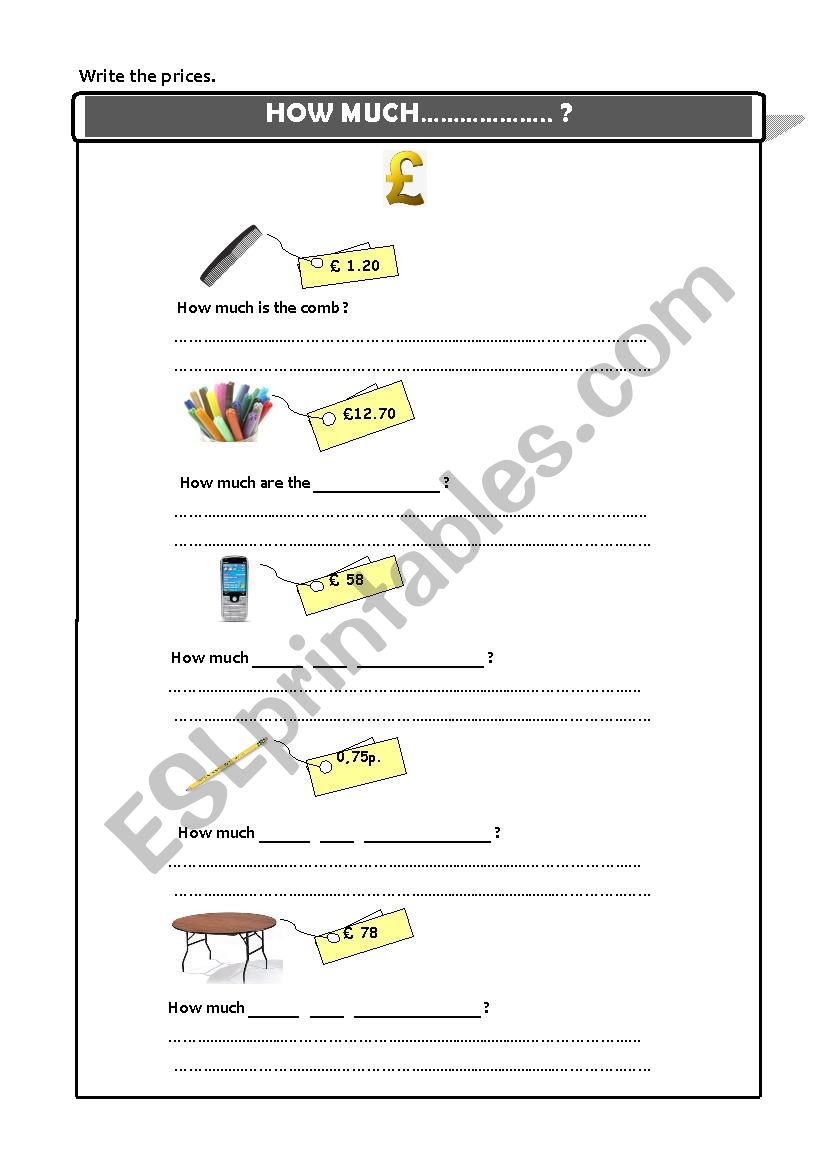 Prices (pounds) worksheet