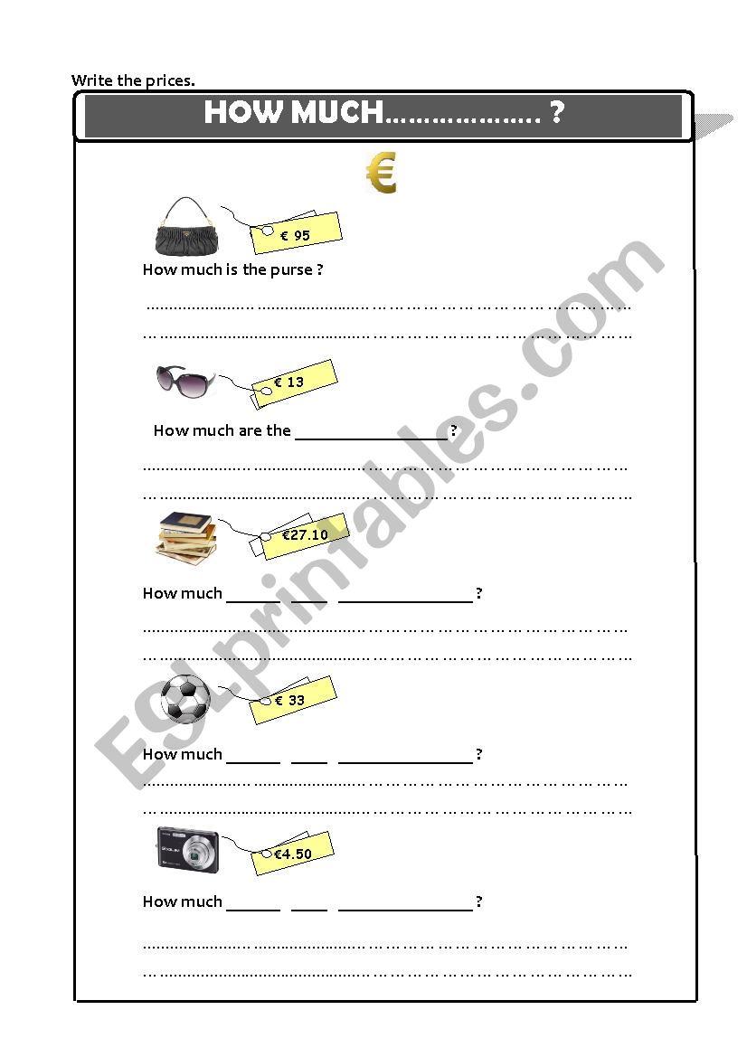 Prices (euros) worksheet