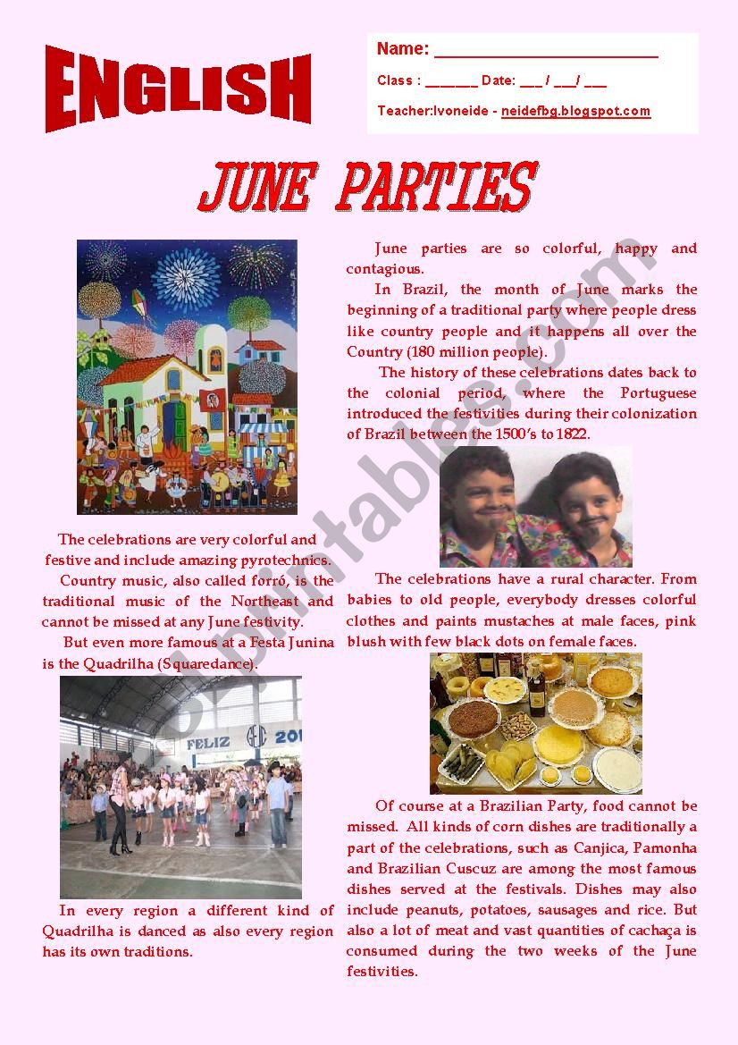 June Parties in Brazil. worksheet