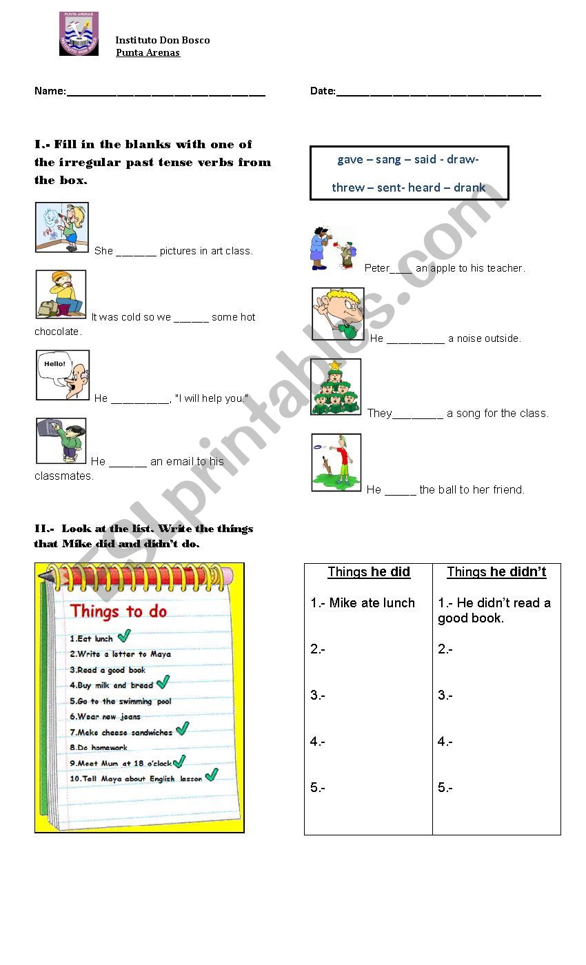 irregular verbs worksheet