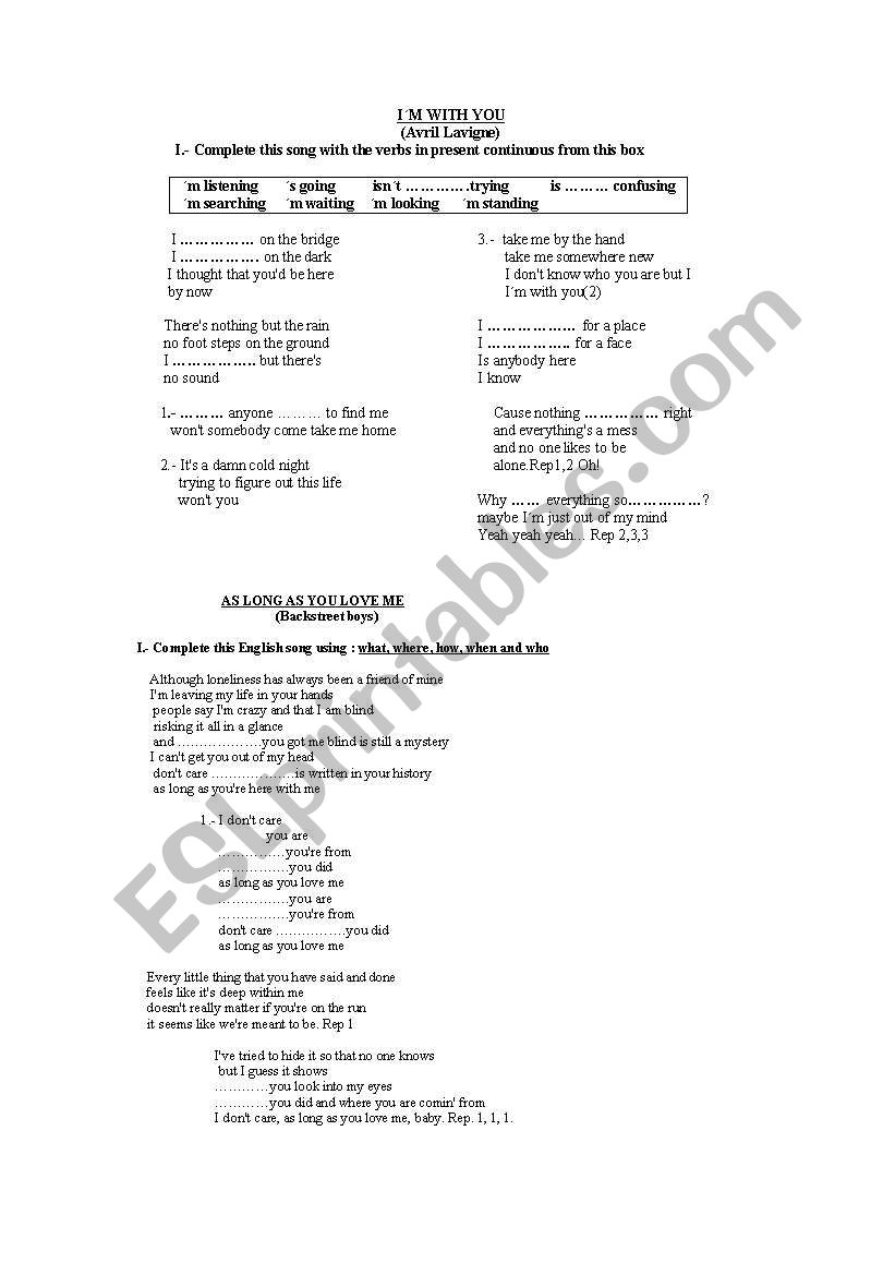 I am with you worksheet