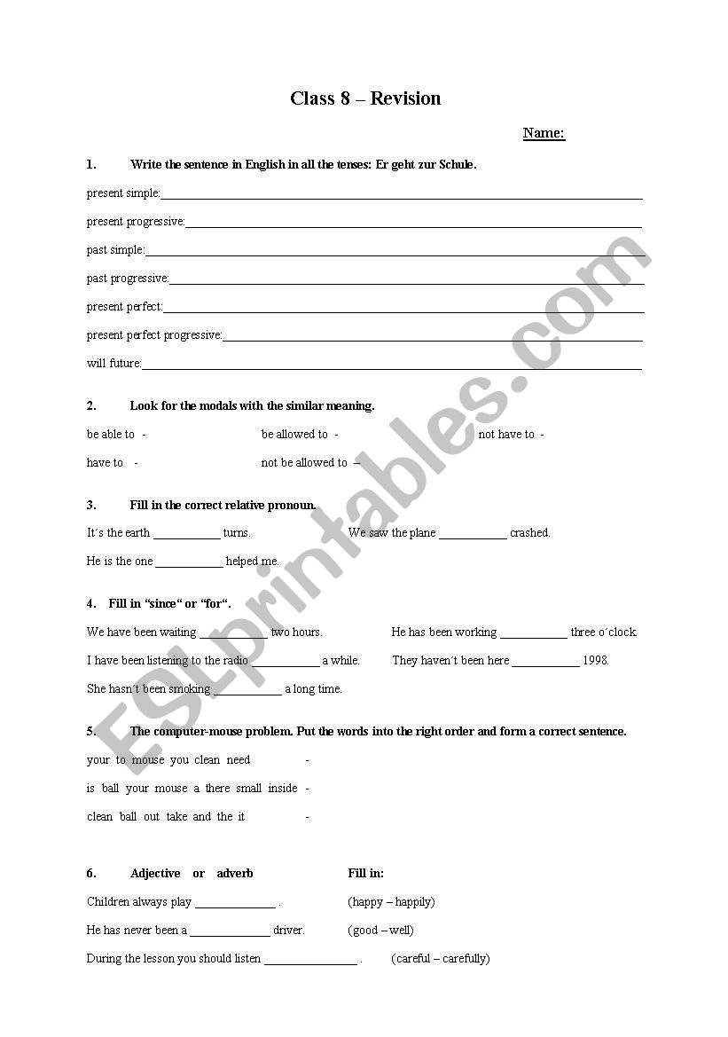 english-worksheets-class-8-grammar-revision