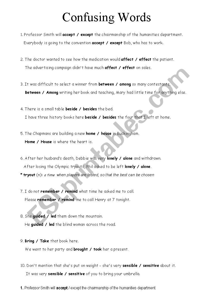 CONFUSING WORDS worksheet