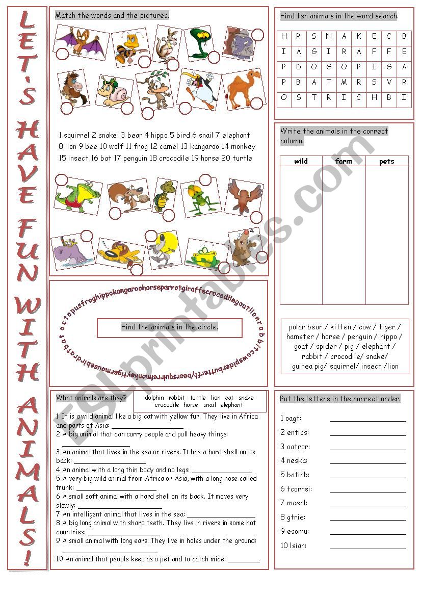 Lets Have Fun With Animals! worksheet