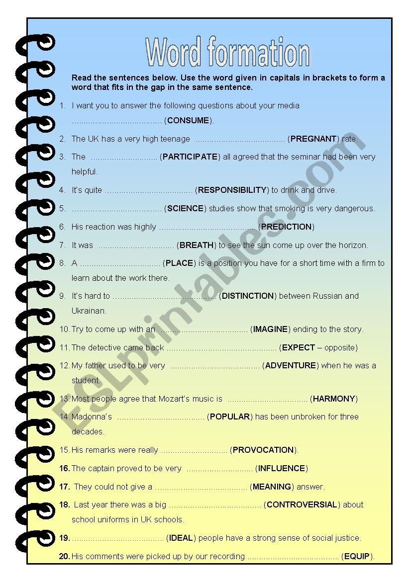 word formation - revision worksheet