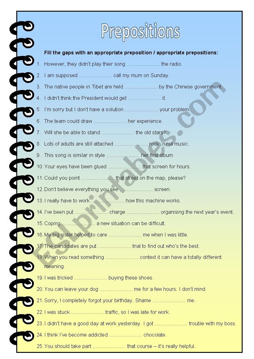 Fill in appropriate prepositions