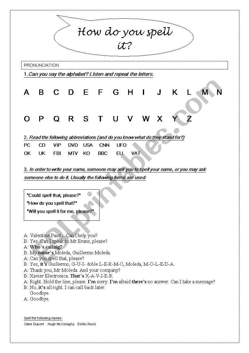 Spelling worksheet