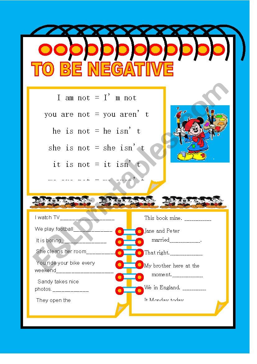 TO BE NEGATIVE worksheet