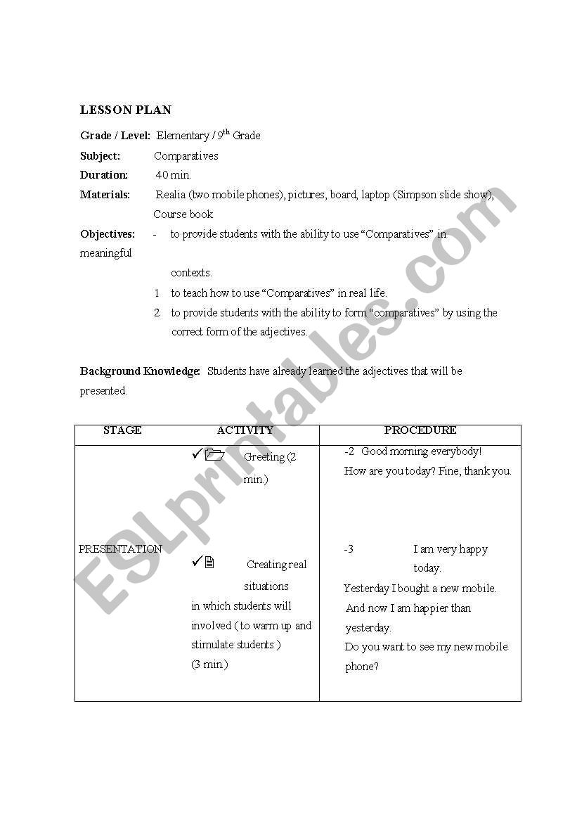 COMPARATIVES  worksheet