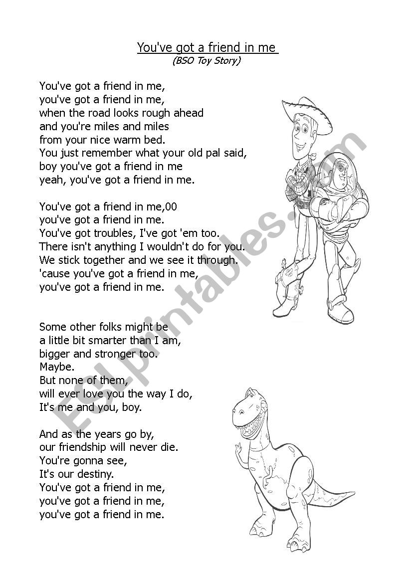 You Ve Got A Friend In Me Toy Story Esl Worksheet By Montsecreus