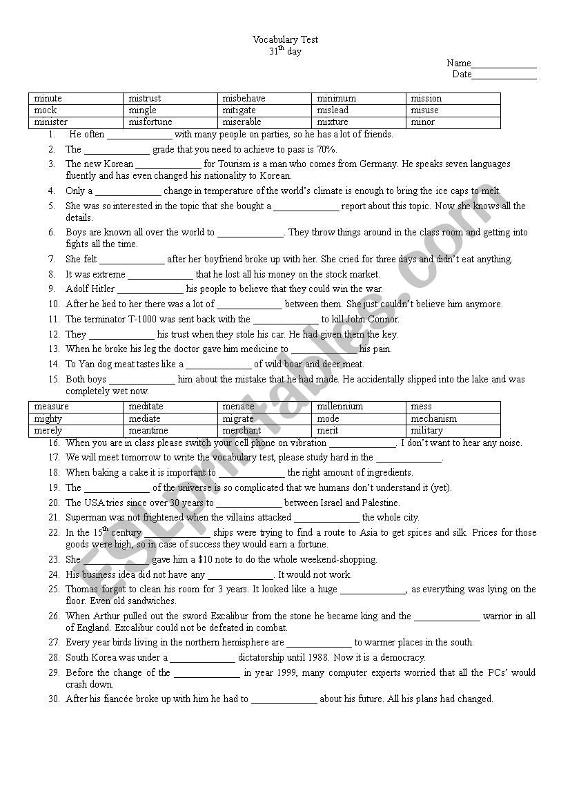 Vocabulary Test Day 31 (LinguaForum)