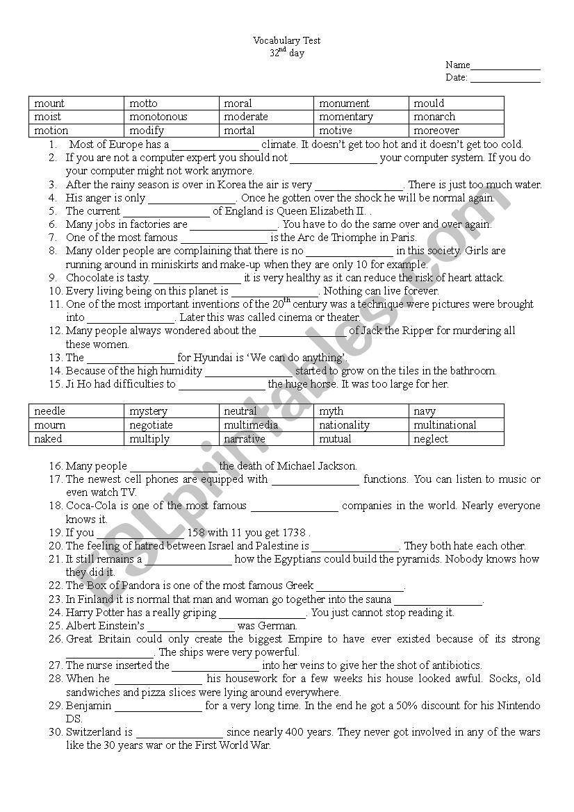 Vocabulary Test Day 32 (LinguaForum)