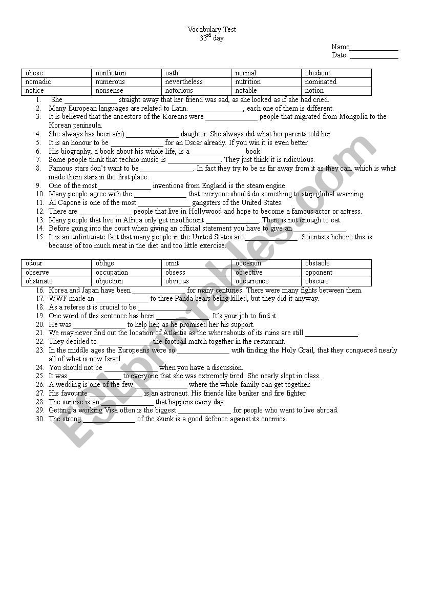 Vocabulary Test Day 33 (LinguaForum)