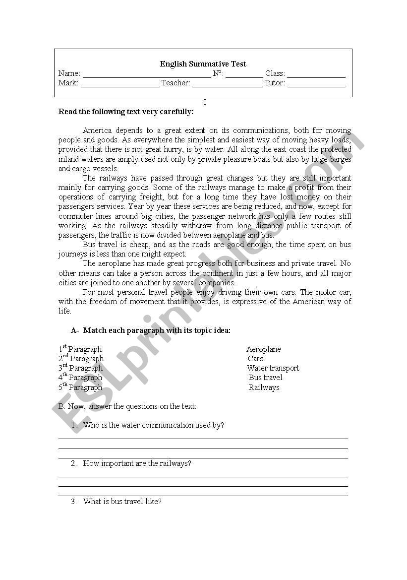 4th grade test (CEF) worksheet