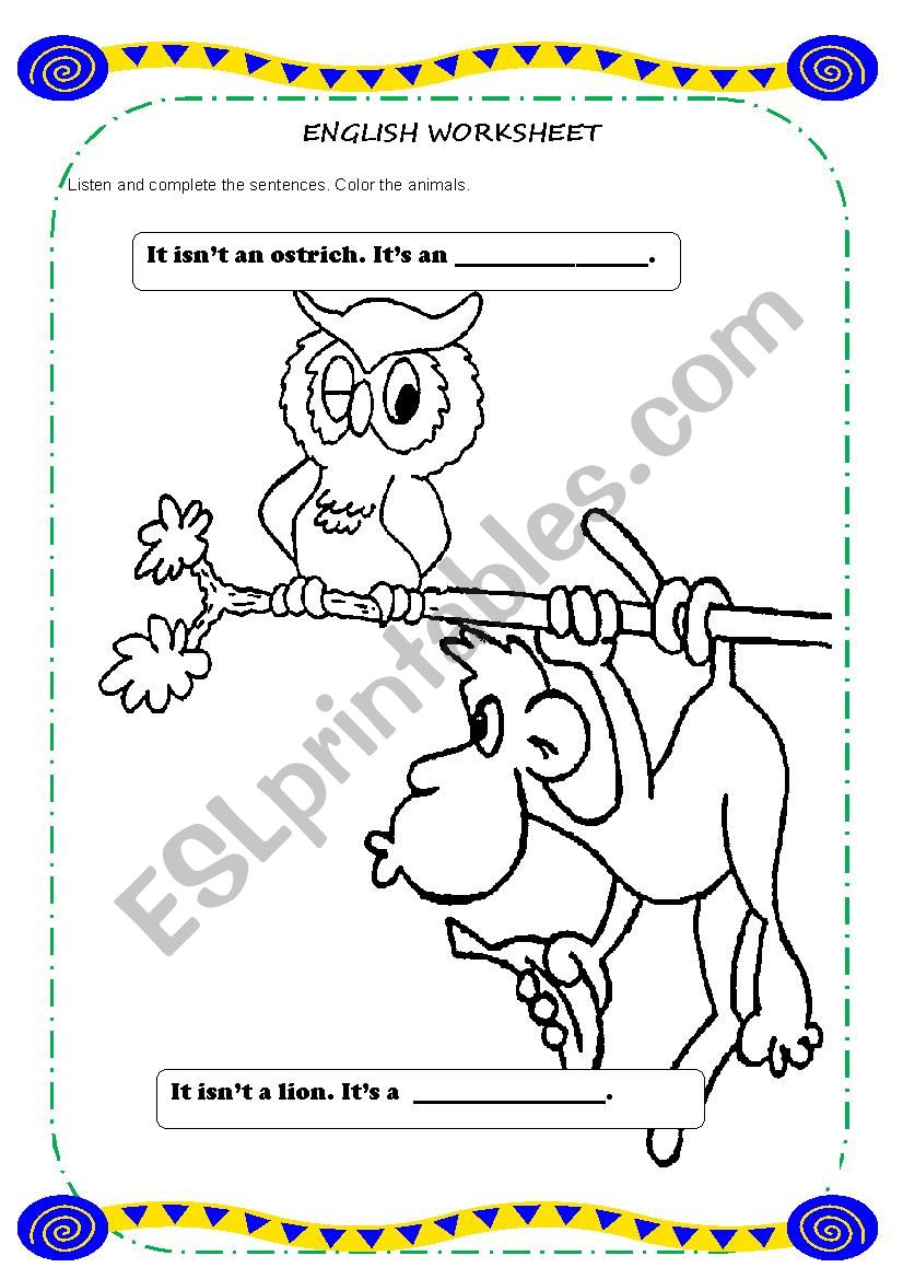 Animals worksheet