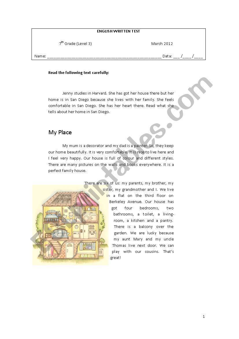 English Test 7th grade worksheet