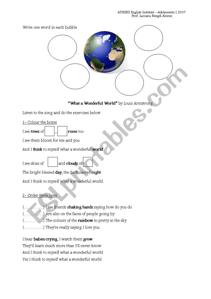 WHAT A WONDERFUL WORLD! worksheet