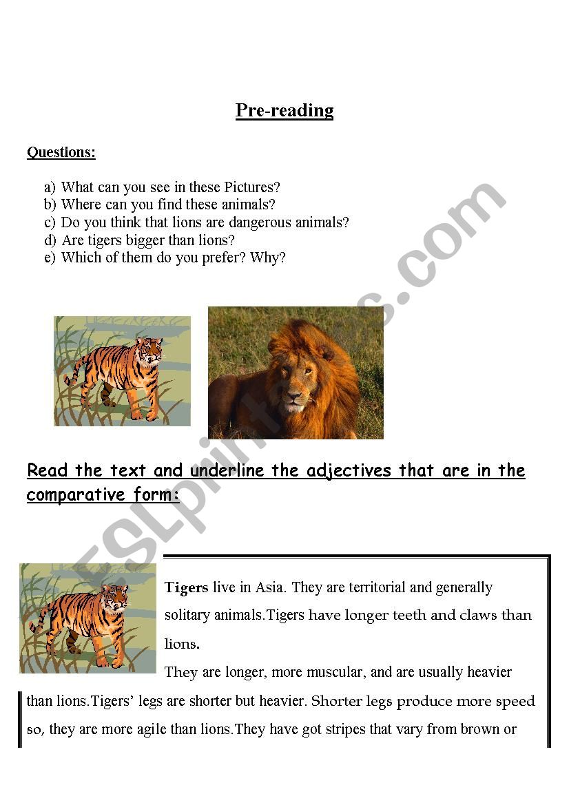 Reading comprehension animals and comparative form