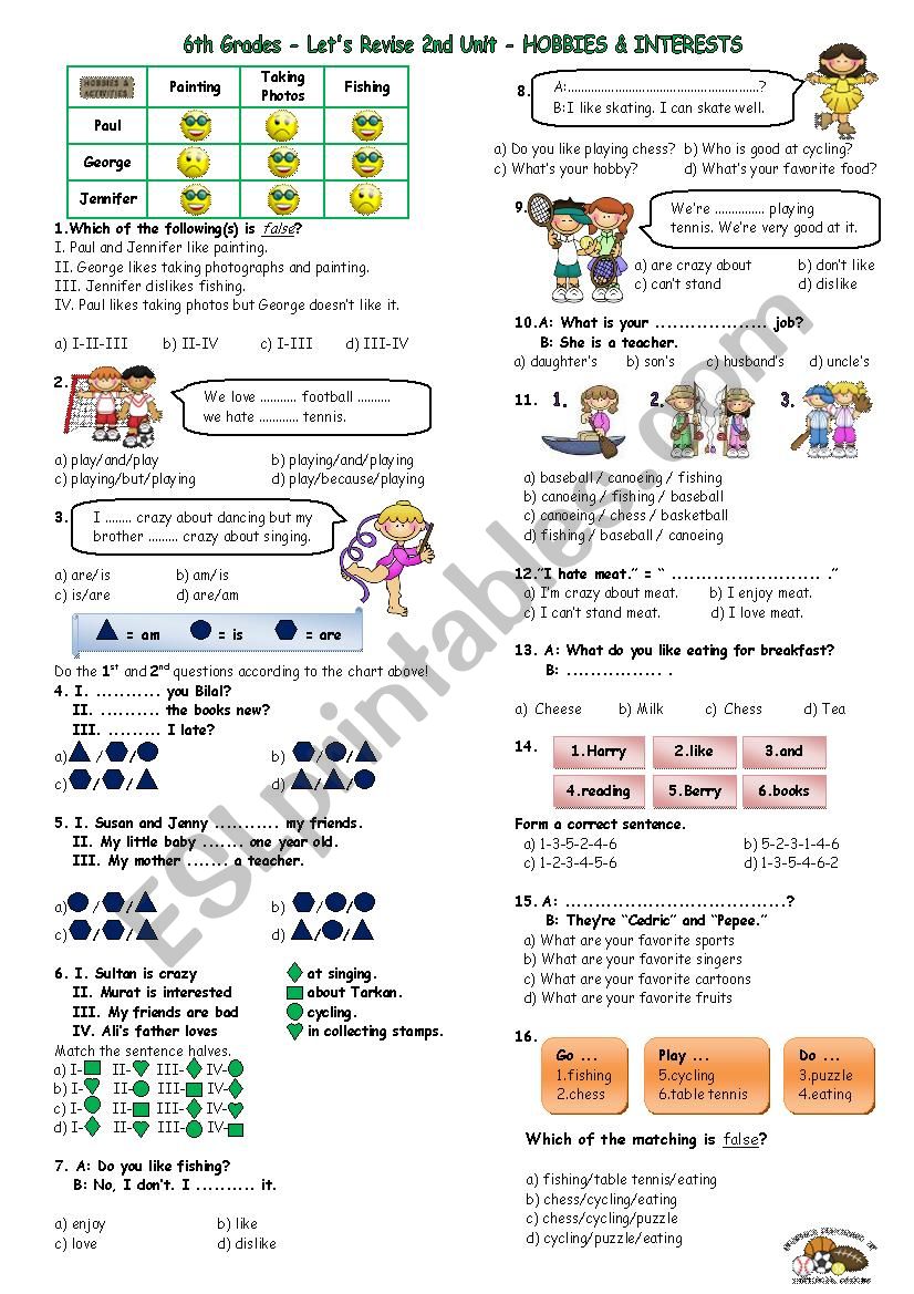 Unit 2 - HOBBIES & INTERESTS for 6th grades