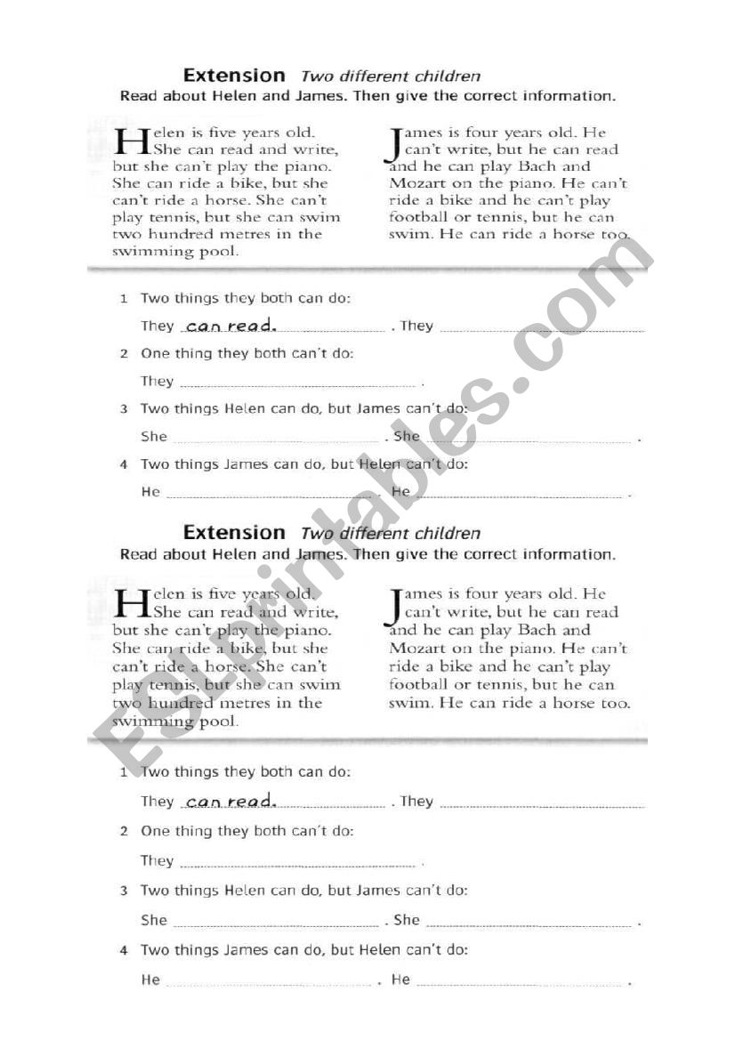 two diferent children worksheet