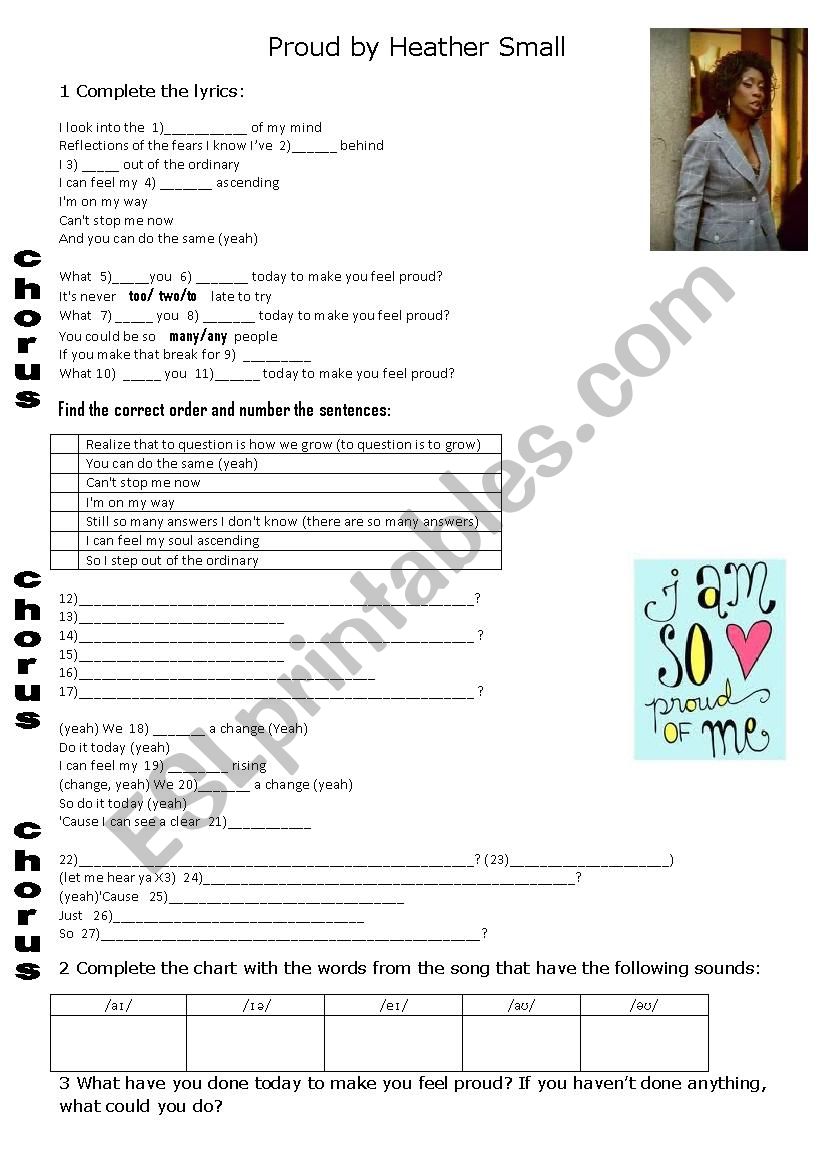 Heather Small Proud worksheet