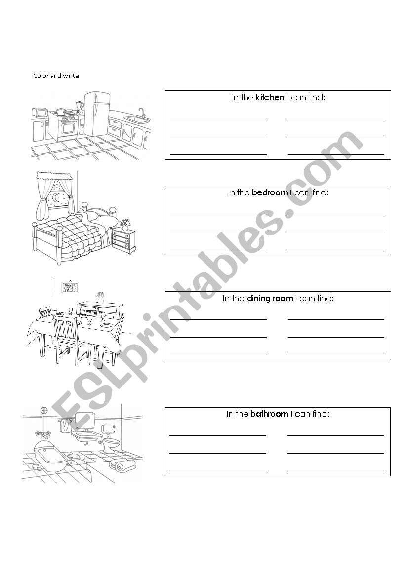 Furniture of the house worksheet