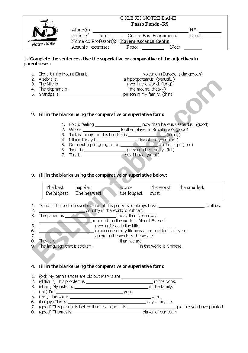 comparative exercises worksheet