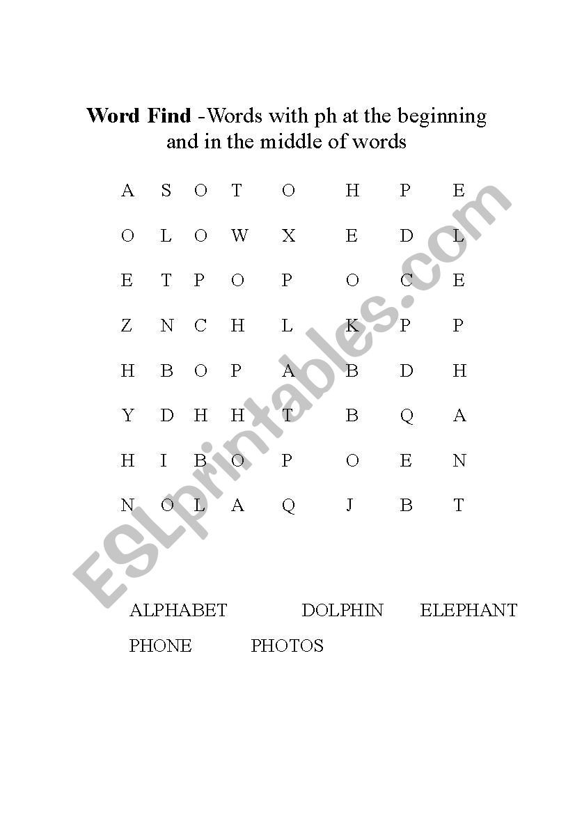 Ph-words worksheet