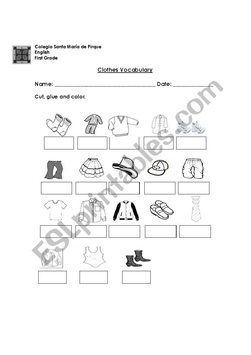 Clothes vocabulary worksheet