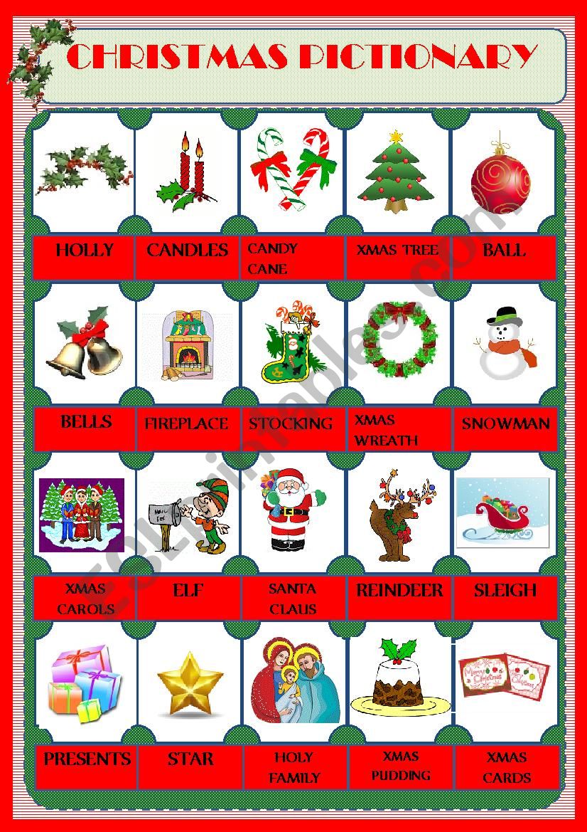 Christmas pictionary worksheet