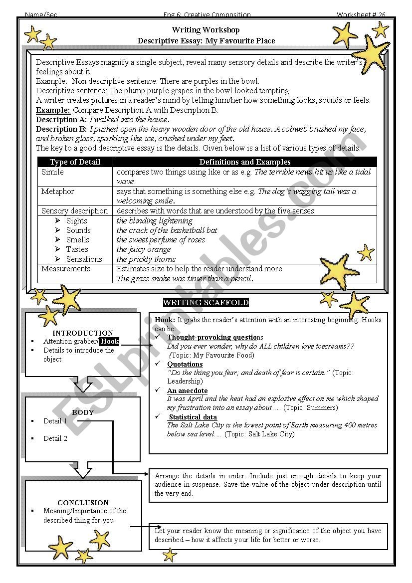 descriptive essay worksheet