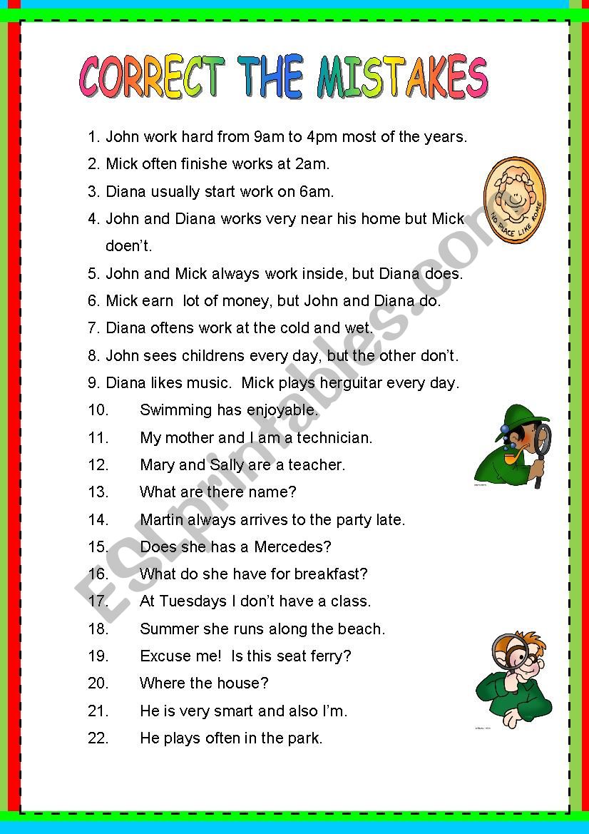 CORRECT THE MISTAKES worksheet