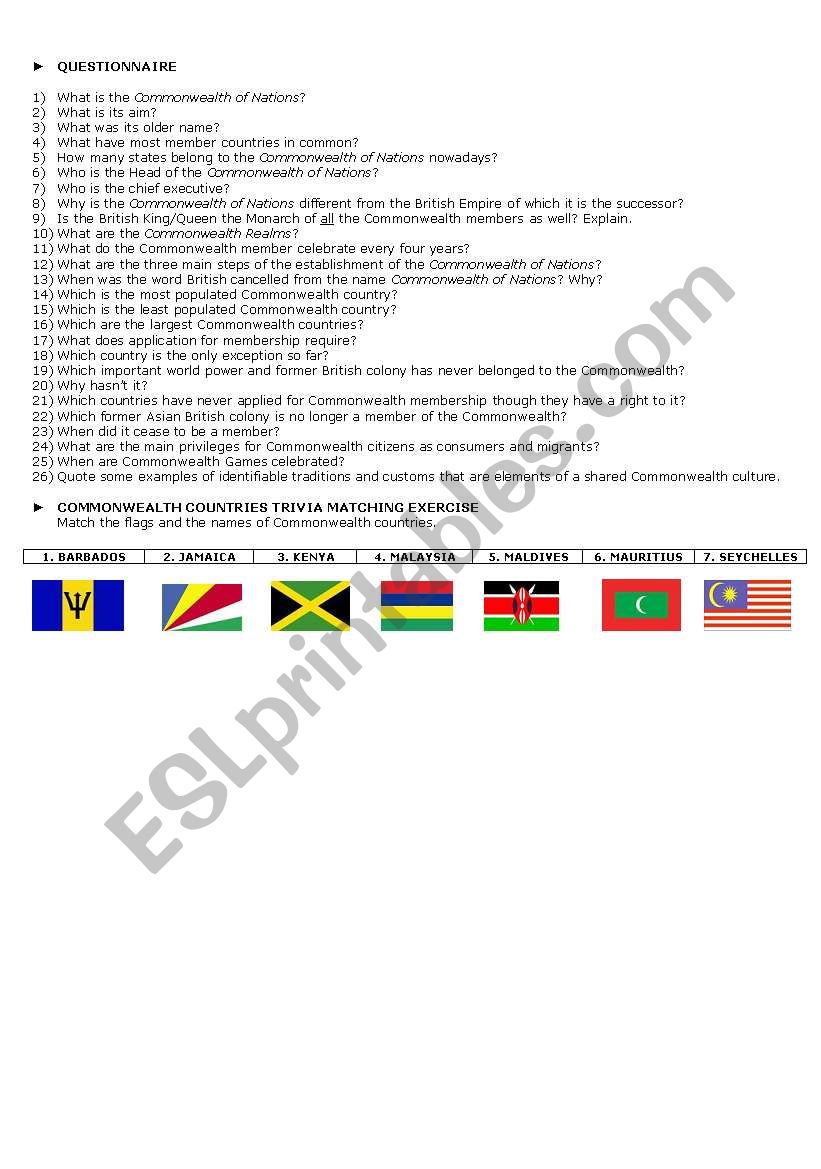 COMMONWEALTH OF NATIONS READING COMPREHENSION PART 2