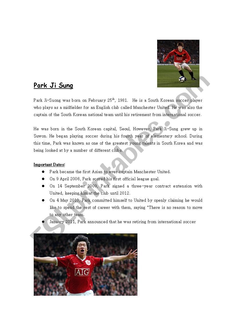 Park Ji Sung (Soccer) worksheet