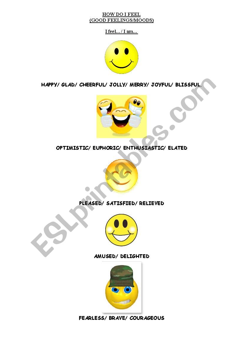English Worksheets HOW DO I FEEL GOOD FEELINGS MOODS 