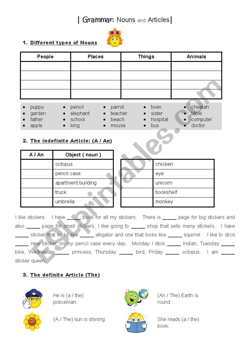 Articles worksheet